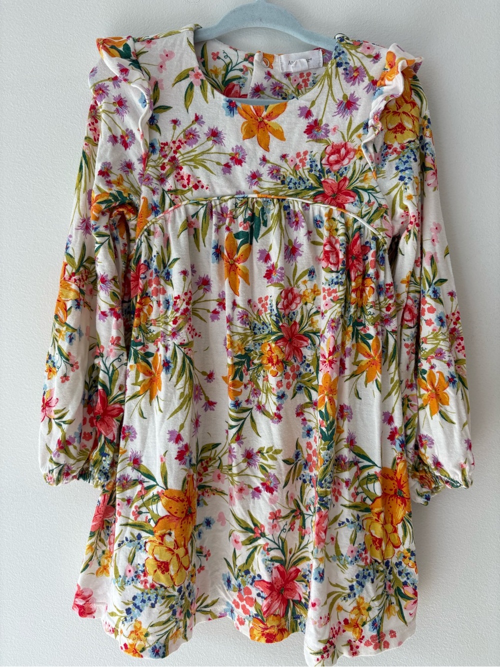 Angel Dear Bamboo White Floral Ruffle Long-Sleeve Twirl Dress